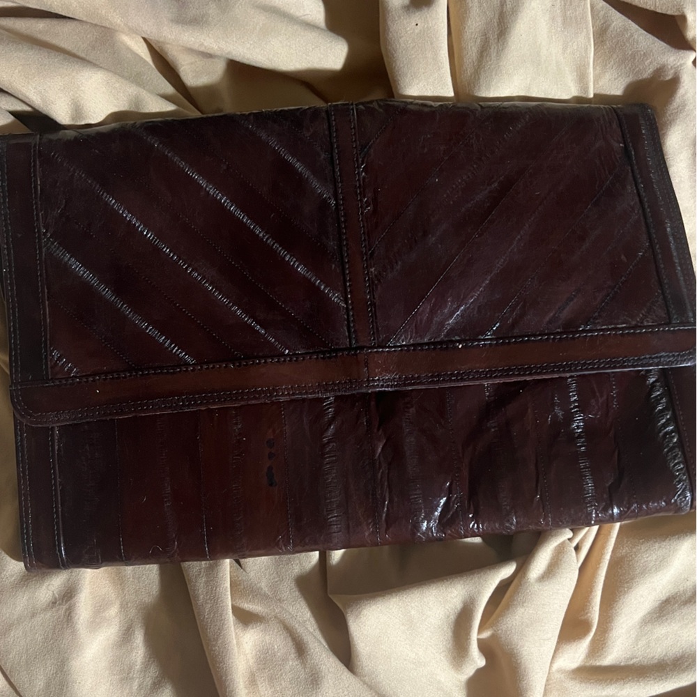 Genuine EEL clutch purse brown